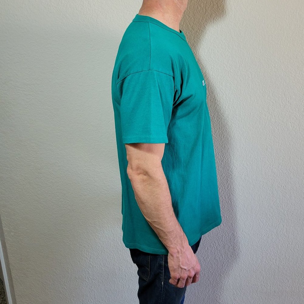 Champion Vintage Green Tee Men's Casual Short Sleeve Shirt Logo Medium/Large - Picture 3 of 5